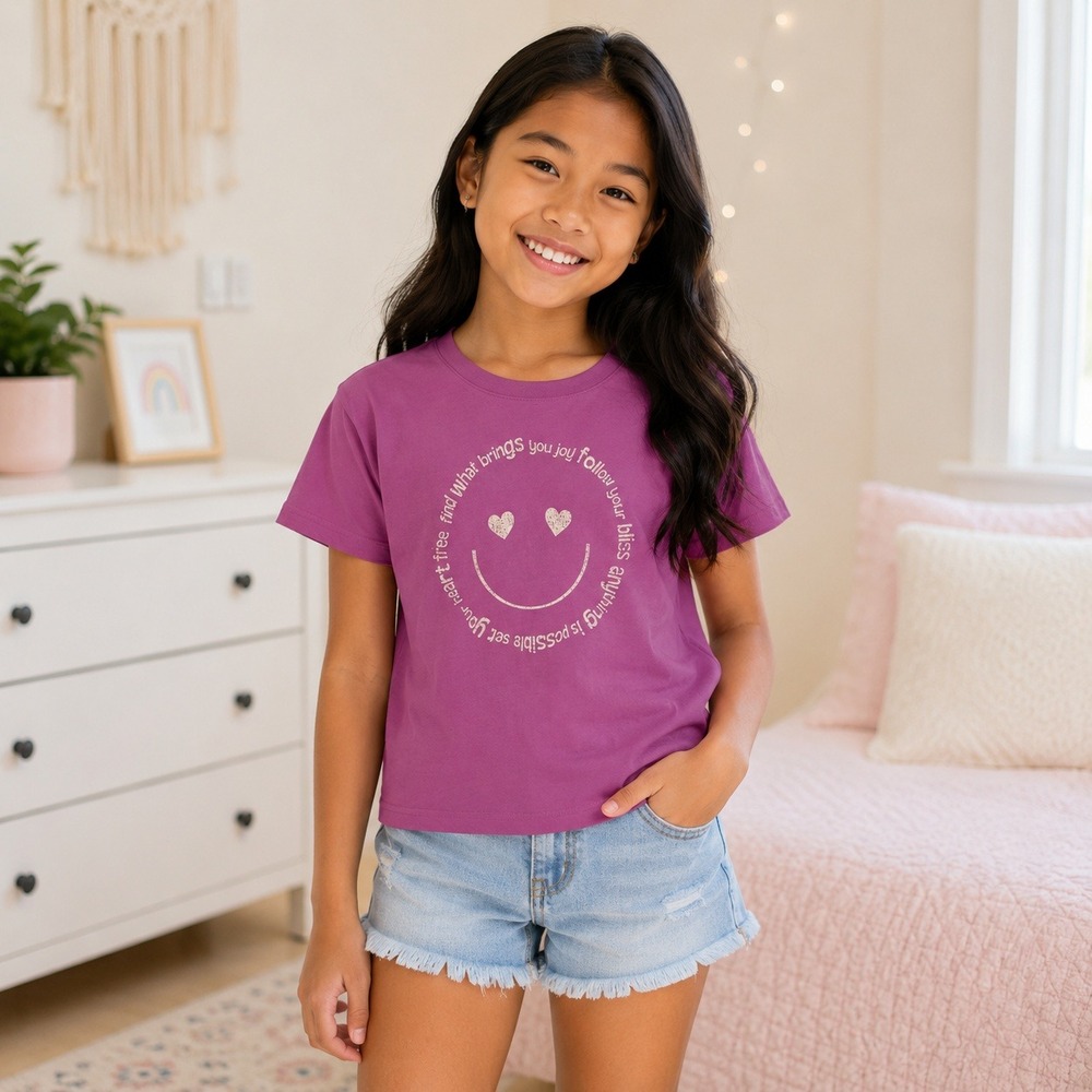 Girls SO Pink Smiley‎ Face Graphic Tee L (10/12)